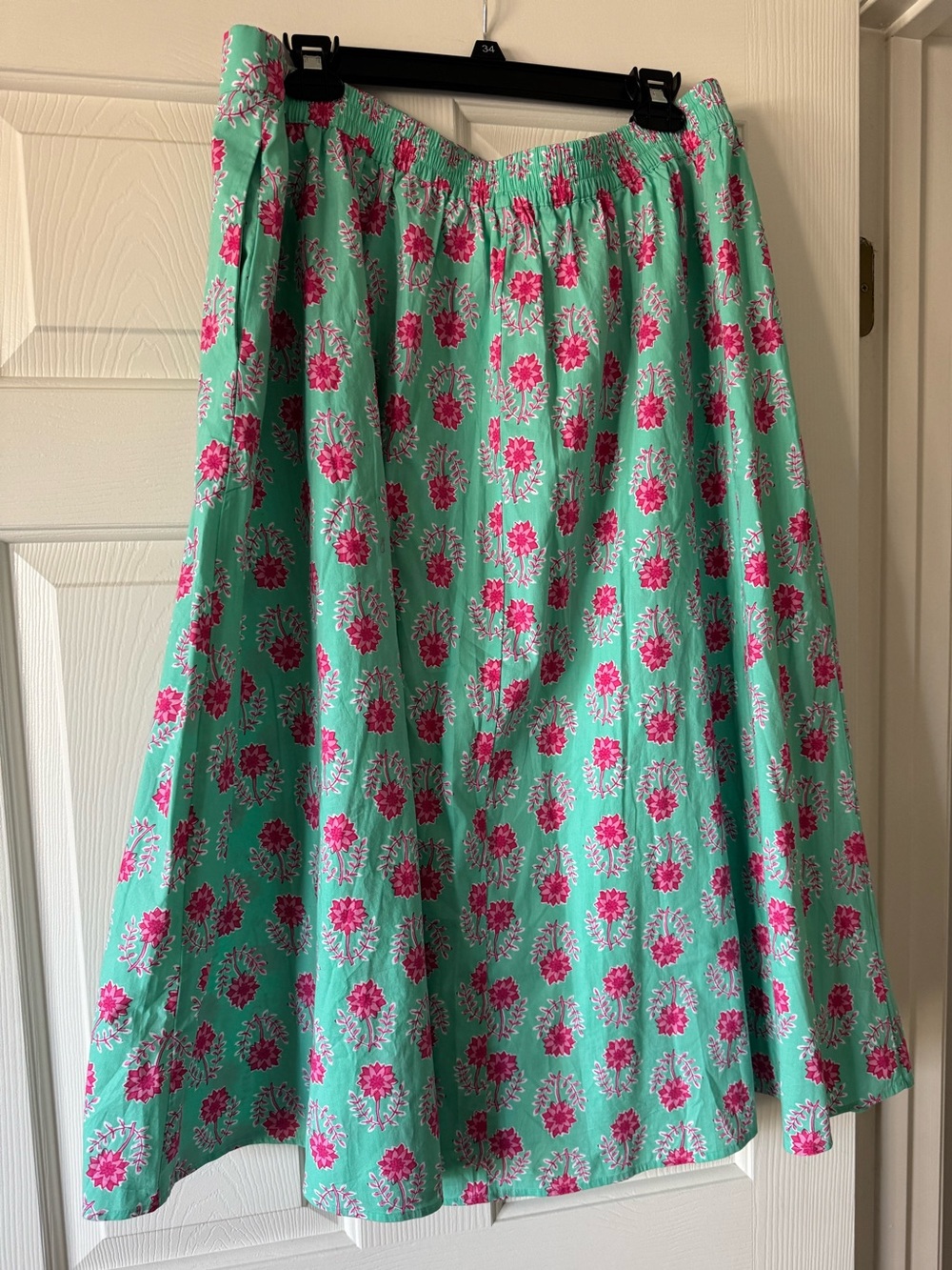 J. Crew Mint Green A-Line Skirt with Pink Floral Motif XL NWOT - Picture 3 of 3